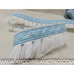 VICHY RIBBEN WITH COTTON FRINGE - BABY BLUE