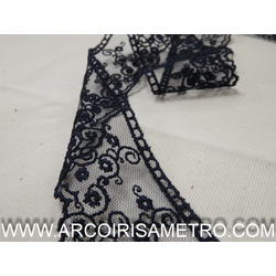 EMBROIDERED TULLE LACE - DARK BLUE 