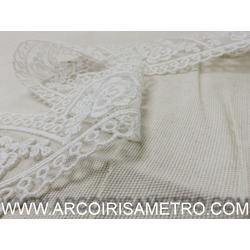 RENDA TULE DE BICOS COM ROSAS - BRANCO