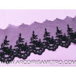 EMBROIDERED TULLE LACE - BLACK 8CM