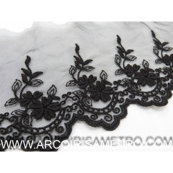 EMBROIDERED TULLE LACE - BLACK 6CM