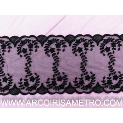 RENDA TULE FLORINHAS - PRETO