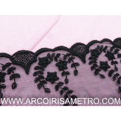 RENDA TULE FLORINHAS - PRETO