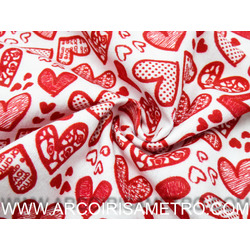 TECIDO INDIGO - CORAÇÕES VERMELHOS