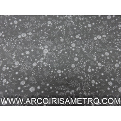 TECIDO INDIGO - FLORES FUNDO CINZA