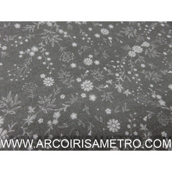 TECIDO INDIGO - FLORES FUNDO CINZA
