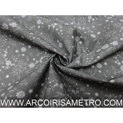 TECIDO INDIGO - FLORES FUNDO CINZA