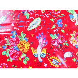 OIL CLOTH - Birds and Flowers on red