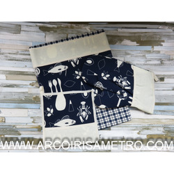 SET OF APRON, OVEN MITT AND POT HOLDER 050 SEAFOOD