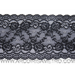 BLACK ELASTIC LACE WITH FLOWERS