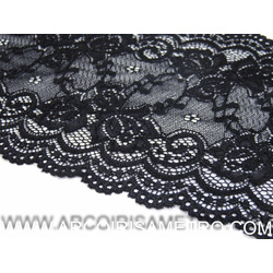 BLACK ELASTIC LACE WITH FLOWERS