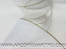 Organza ribbon - white and gold