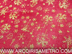 Burlap fabric - Golden flakes on red