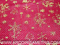 Burlap fabric - Golden flakes on red