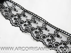 RENDA DE TULE BORDADA - Preto