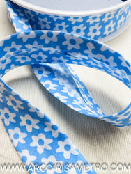 Bias tape - blue with flowers