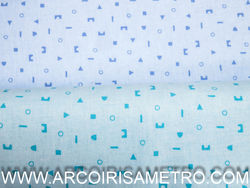 Blue sheeting with geometric forms 