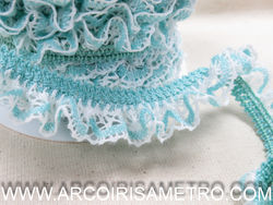 Ruffled lace with elastic - cyan/ white