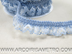 Renda franzida com elástico - azul/ branco