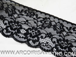 Renda de tule com florinhas - Preto