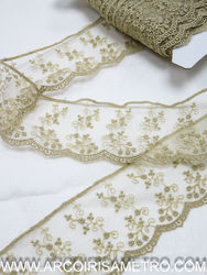 Embroidered tulle lace - beige