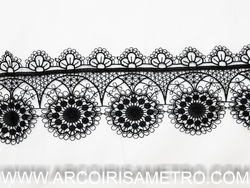 Renda / Guipur Dahlias 8cm - preto