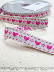 Embroidered tape - pink hearts