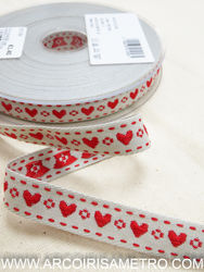 Embroidered tape - red hearts