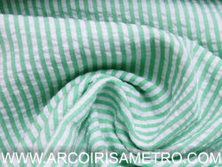 Tecido enrugado - riscas verdes