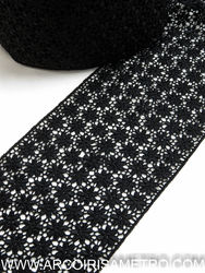 Renda guipur com flores - Preto