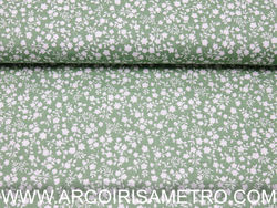 COLEÇAO GOTAS - verde com flores brancas