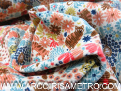 BOMBAZINE COTELE DE VELUDO estampada - Florinhas e gatinhos