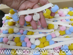pompons mini CORES - AZUL / ROSA / AMARELO / BRANCO