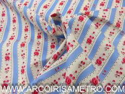 Chita de Alcobaça - Azul claro com rosas