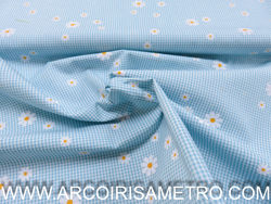 Tecido Vichy Azul com Mal-me-Queres